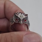 Silver Tone Stainless Steel Owl Band Ring Size 7 Adjustable Red Eyes 2 Stones — photo 3