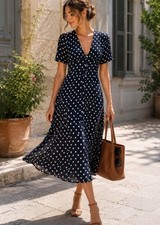 Reformation Lise Midi Dress in Polka Dot Blue White