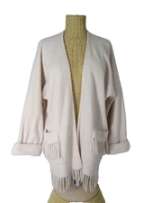 Vtg Laurence Tavernier Soft  Wool Eponyme Poncho Pale Pink Fringe Open