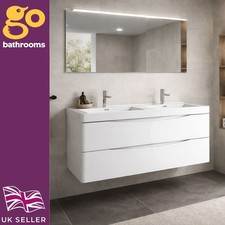 1200mm White Gloss Bathroom Vanity Unit Wall Hung 2 Drawer with Resin Basin Sink