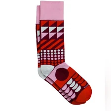 Sock Club The ZELDA Print Socks SMALL Print Red Maroon Pink Geometric NWT New