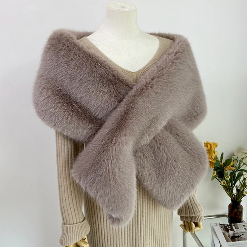 165*28cm Faux Fox Fur Wedding Shawl Women Capes Bridal Fur Wrap Stoles Jackets - Picture 21 of 26