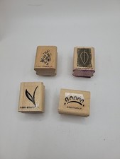Lot 4 Wood Mounted Rubber Stamps Leaf Plant Pre-owned