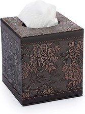 Square Leather Tissue Box Cover - Stylish Cube Tissue Box Holder with Brown