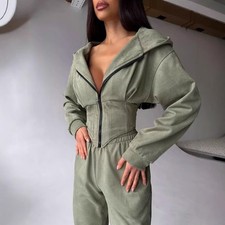 Women's waist cinching hooded sweatshirt long pants set leisure two-piece set