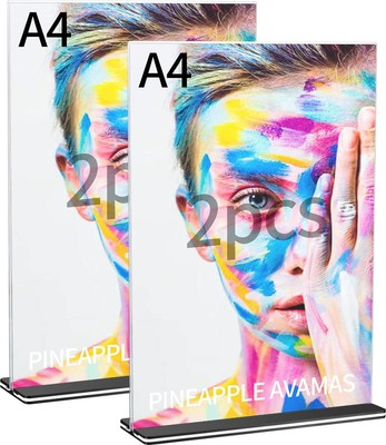 2 Stück A4 Acryl Schild Halter, Klar Poster Menü Halter, Vertikale Version Doppel