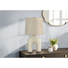 KA 25"H Table Lamp,With A Cream Resin Base, A Tapered Drum Beige Linen Shade