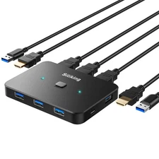 4K60Hz HDMI KVM Switch for 2 Computers, 1 Monitor - USB Selector with 4 USB 3...
