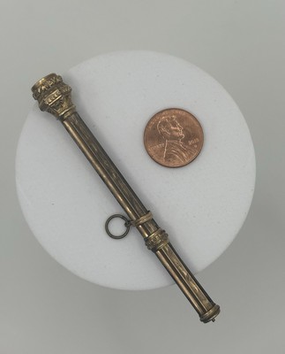 RARE Antique Victorian Chatelaine Mechanical Pencil Gilt Faceted Paste Stone