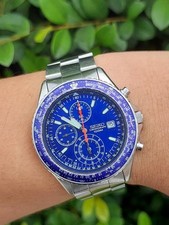 SEIKO Flightmaster Pilot Chronograph 7T92-0CF0 Quartz Blue Dial Men's Watch