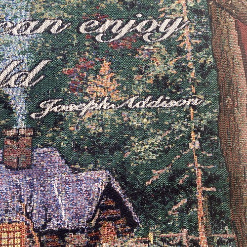 Thomas Kinkade Tapestry Wall Hanging Rustic Lake Cabin Decor 25x25 - Picture 5 of 10