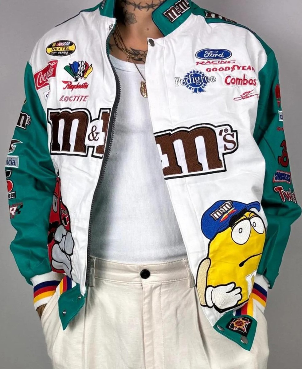 Vintage M&M's NASCAR Racing Jacket JH Design Teal White Logo