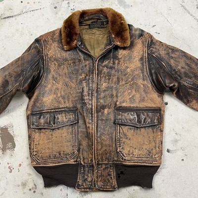 vintage G-1 Leather bomber jacket 茶 Vintage 50s US Navy G-1 Leather Flight Bomber Jacket Men Small
