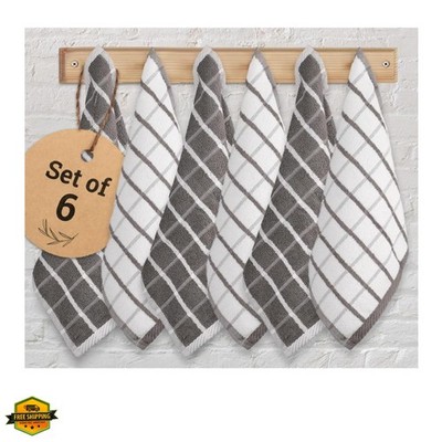 Dish Cloths Terry Cotton Pack of 6, Highly Absorbent Quick Drying Super Soft ...