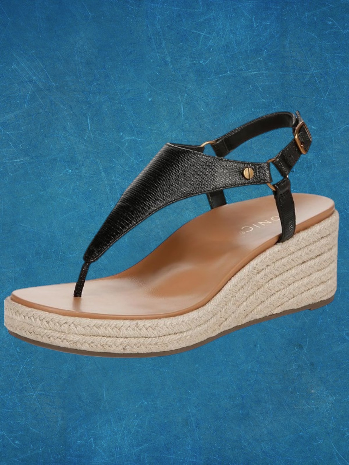 Vionic Kirra Wedge Sandals Women’s Size 8 Black Leather Comfort Supportive