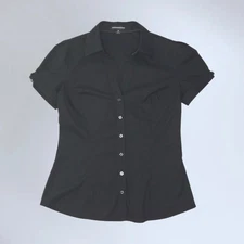 Express Design Studio Black Top Portofino Shirt Short Sleeve Button-Up Size M