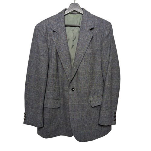 Vintage Hill & Archer Wool Gray Herringbone Tweed Sport Coat Jacket Size 44R