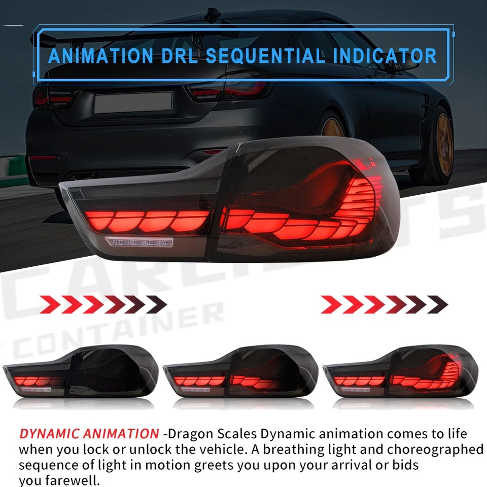 全烟熏 LED 尾灯适用于 2014 - 2020 宝马 F32 F33 F36 F82 F83 M4 带启动 — 第 4/4 张图片