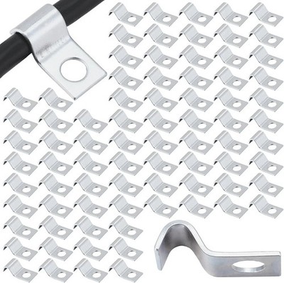 100 Pcs Cable Wire Screw Clips 1/4 Inch, Zinc Plated Steel Clamp Outdoor Cord Cl