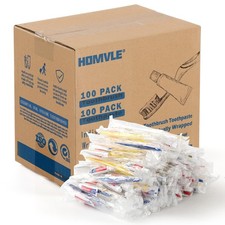 100 Packs Disposable Toothbrushes with Toothpaste, Individually Wrapped Trave...