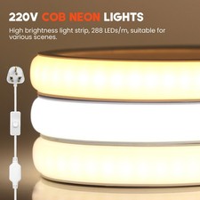 COB LED Neon Strip Lights 220V Mains Plug In Waterproof Flexible Tape Rope Lamp