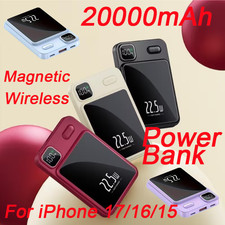 20000mAh Magnetic Wireless Power Bank Charger LED Display For iPhone 17/16/15