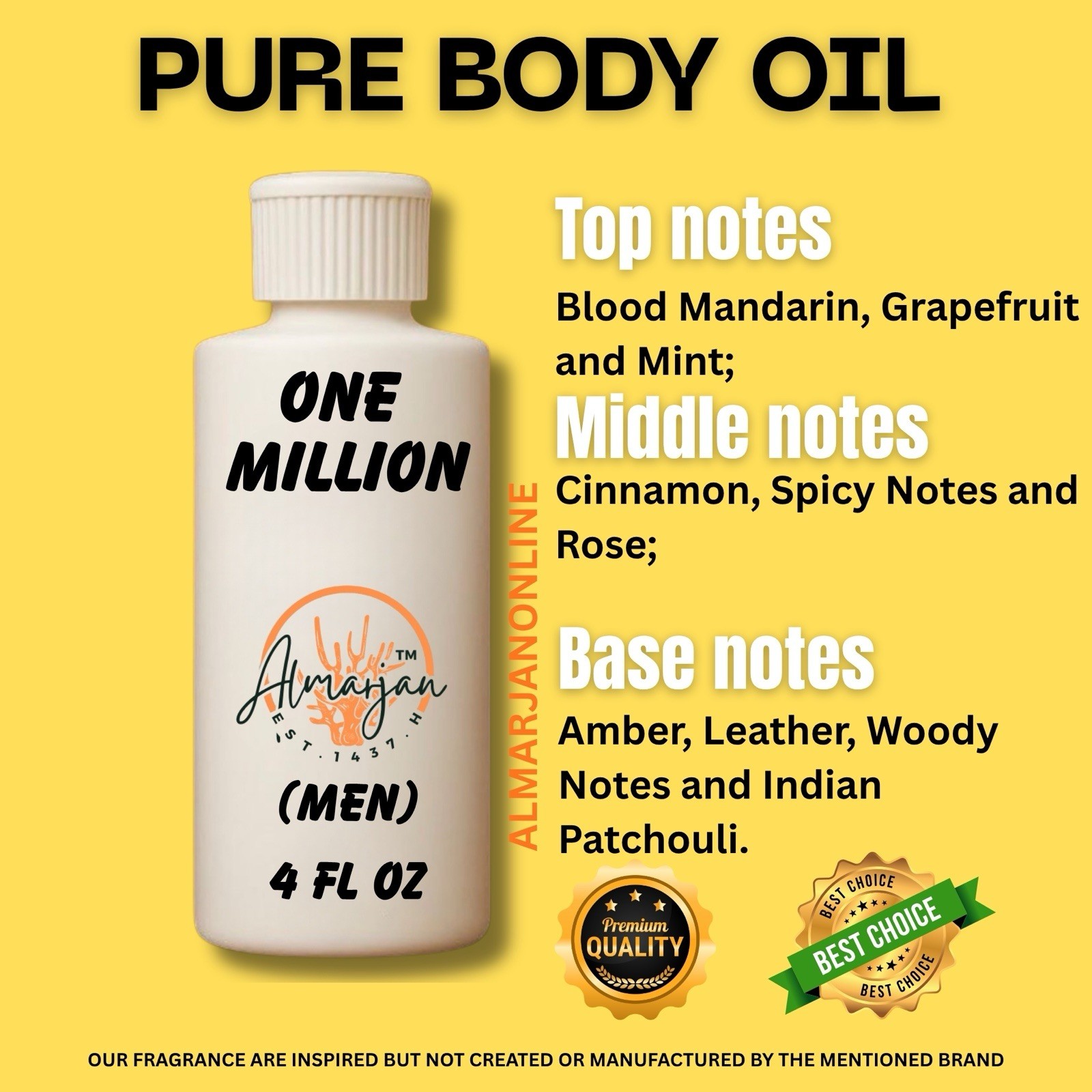 4 oz  Compare 1 Millions Cologne Body Oil Fragrance for Men