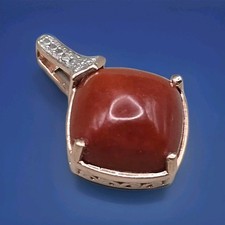 925 Sterling Silber Rosegold vergoldet Diamant Form Anh&auml;nger roter Cabochon & CZ Kaution