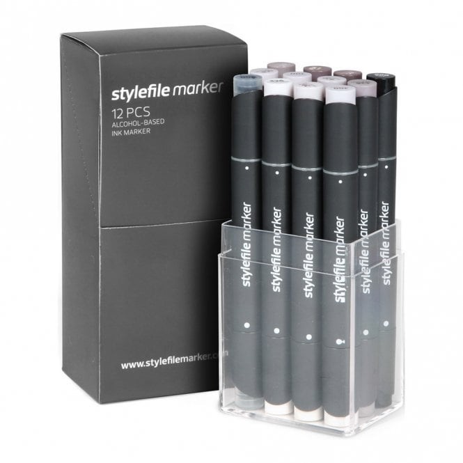Stylefile Marker 12 Piece - Warm Grey - Alcohol Ink Drawing Colouring Markers