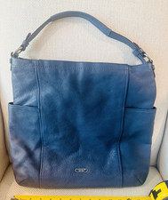 Coach Blue Pebbled Zip Top Shoulder Bag w/ Side Pockets, Silver Hardware