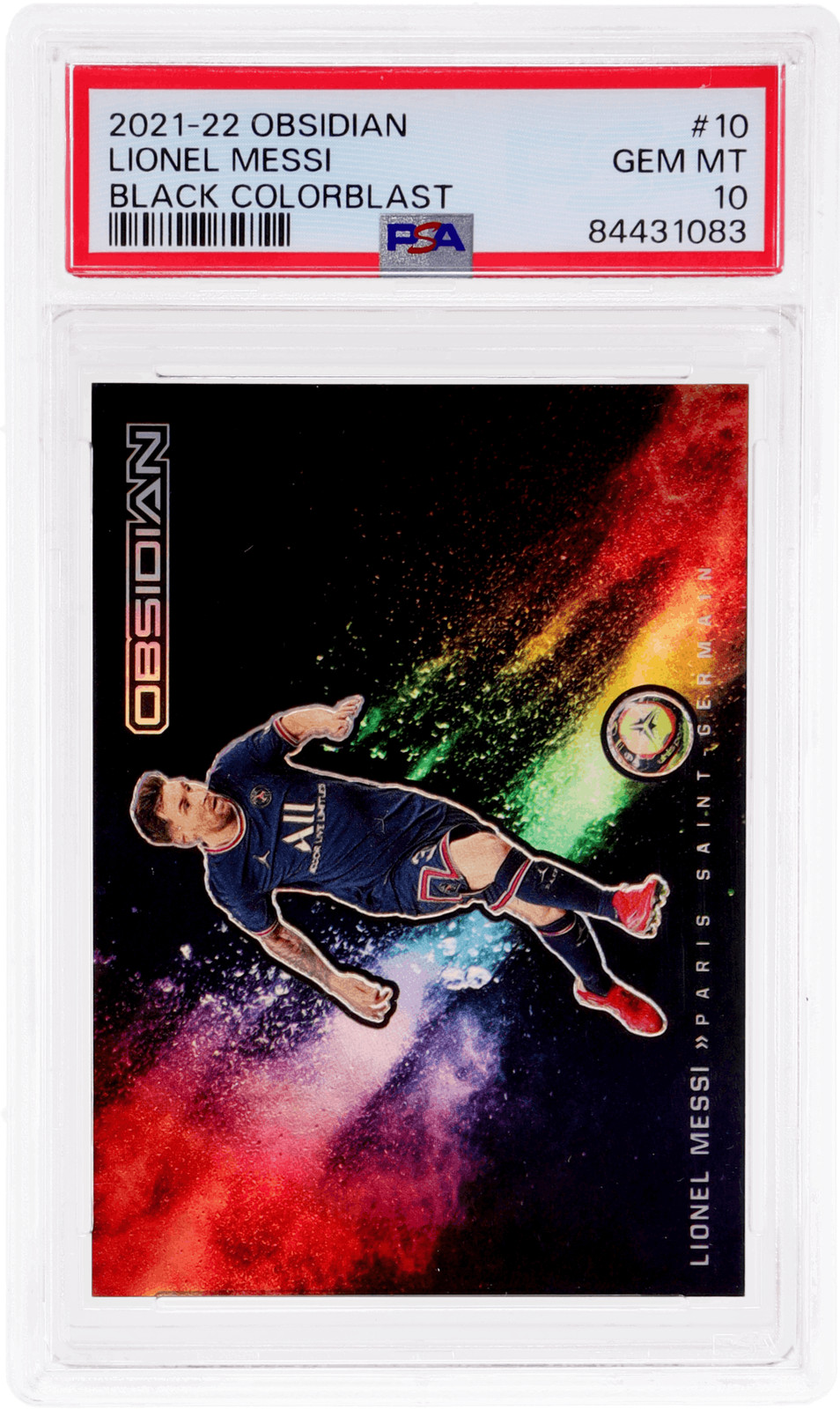 2021 Panini Obsidian Lionel Messi Black Colorblast #10 PSA 10