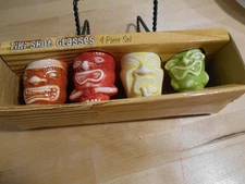 Spencers  Tiki Heads Ceramic Face Shot Glass Set of 4 In Box Unopened 8240