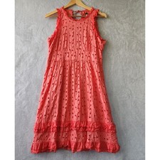 J. Crew Dress Womens Size 12 Eyelet Lace Silk Lined Ruffle Tiered Coral Pink