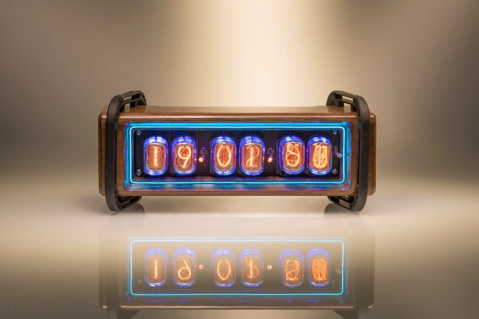 Raro Reloj Tubos Nixie 6IN-12 - Nogal Sólido, Soporte de Aluminio, Retroiluminación - De Colección Foto 2 de 4