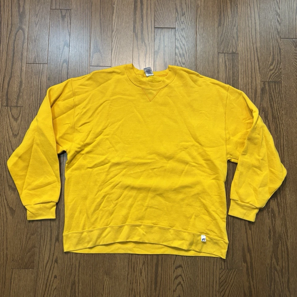 Винтажный Y2K Russell Athletic толстовка желтый Crewneck свитер мужской XL - Изображение 2 из 4