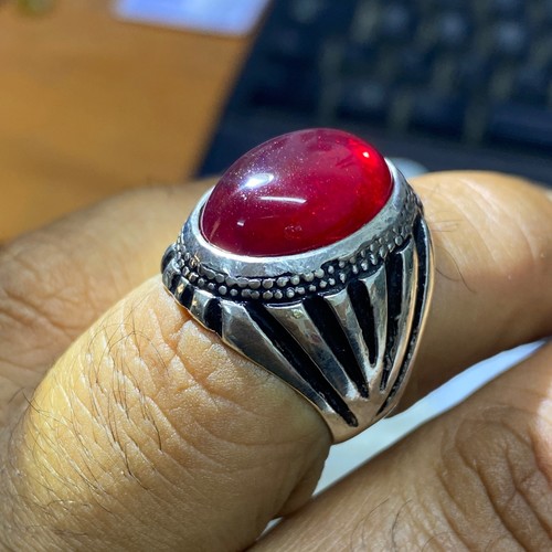 vintage 925 Sterling Silver Men's Ring Red Ruby Stone Jewelry Size Customizable - Picture 8 of 8