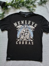 Mens henleys t shirt mens black with diamonte logo authentic large size 4 cotton