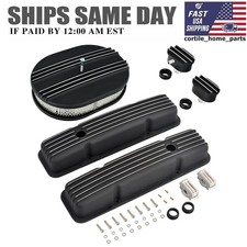 Tall Finned Black Center Bolt Valve Covers For Chevy Vortec 5.05.7l 305 350 Sbc