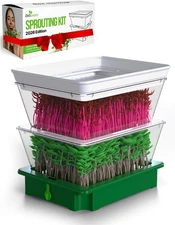 2-Tier Sprouting Kit with Drain Spout – Stackable Seed Sprouter Trays for Growin
