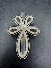 Vintage Faux Pearl Cross Barrette      Filigree Hair Clip   Formal/Bridal Access