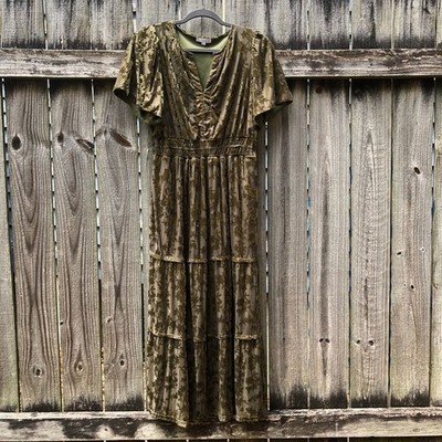 Baltic Born Bronwyn Burnout Velvet Maxi Dress Size L Olive Green | eBay