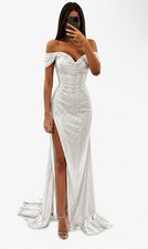 Formal Off the Shoulder Long Dress Leg Slit Prom Holiday Bridesmaid, Sparkly