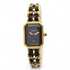 CHANEL Premiere Yellow Gold Plated Black Dial Quartz Ladies Watch H0001