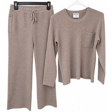 FIGS Women s Medium Taupe Ribbed Knit Lounge Set Wide Leg Pants Sweater