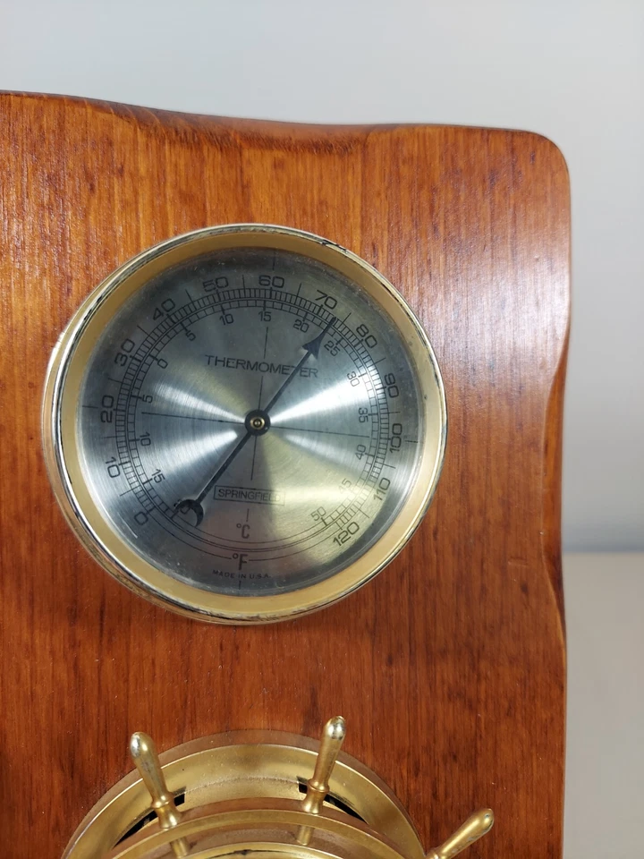 Temperature & Barometer Wall Display Springfield Instrument Clock Wood 16x4x7" - Image 4 of 4