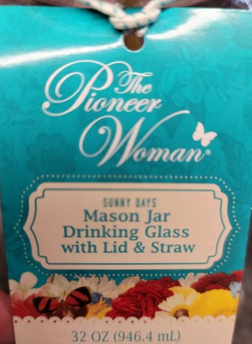 The Pioneer Woman Sunny Days 32oz Mason Jar With Handle Lid & Straw Pink Color - Picture 4 of 10