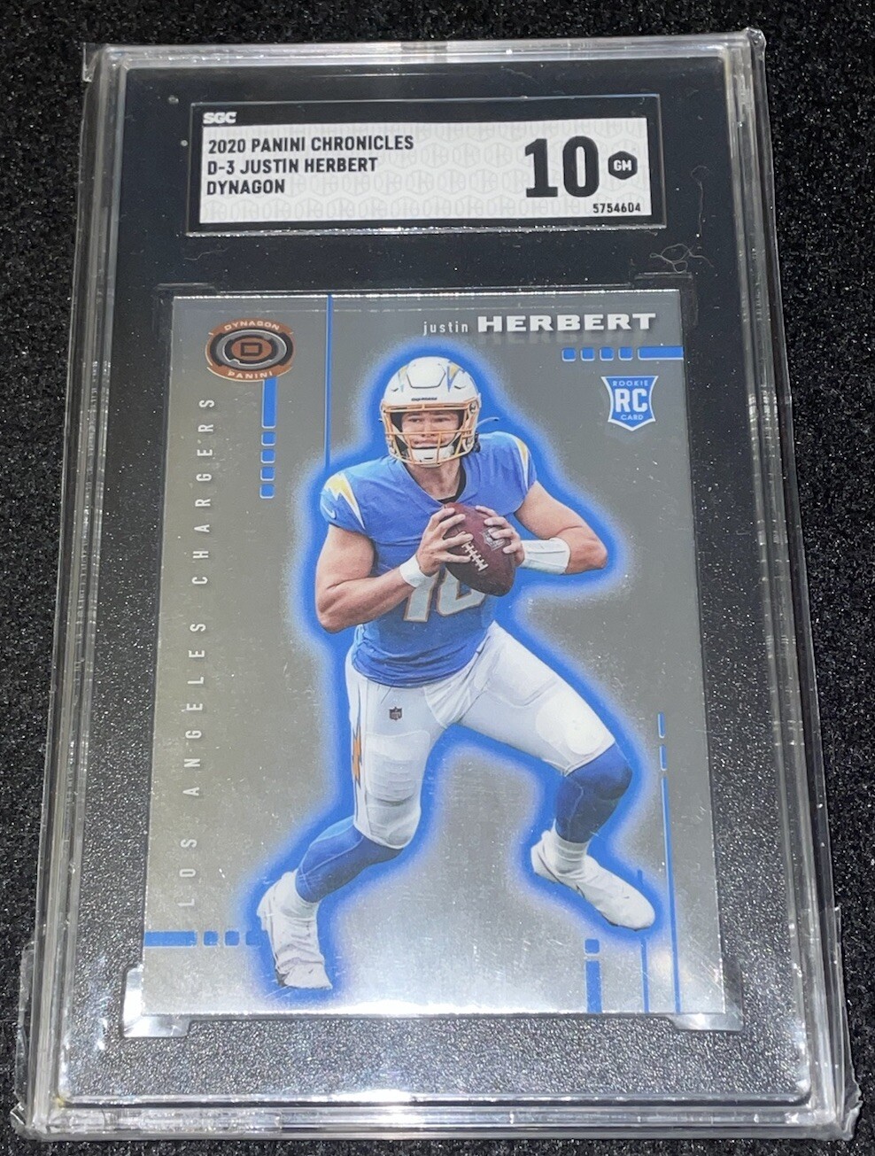 2020 Panini Chronicles Justin Herbert RC Dynagon Rookie D-3 SGC 10 LA Chargers