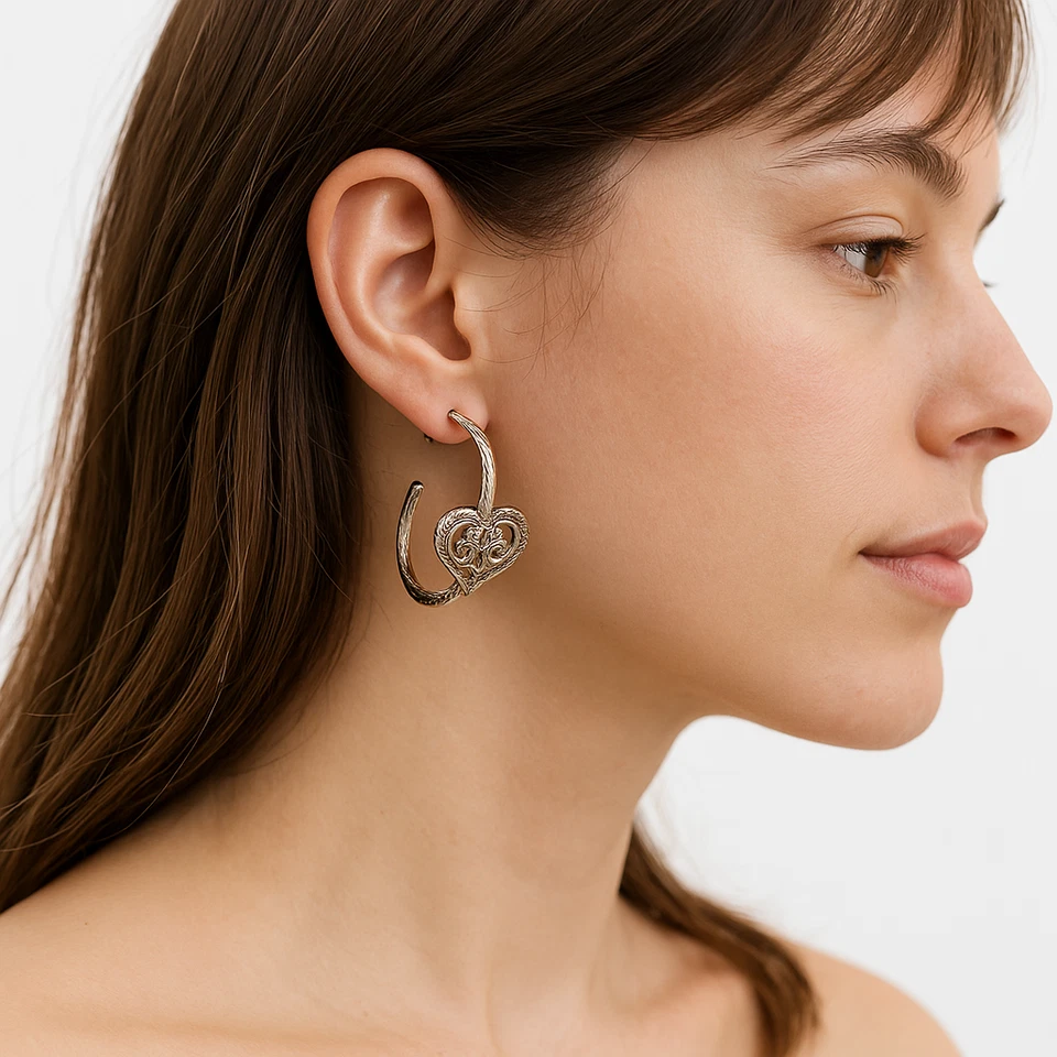 Pendientes perforados vintage Avon filigrana corazón plata 1,5 pulgadas gota Foto 2 de 4