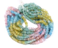 Natural Multi Aquamarine Heishi Square Beads 4-5mm Smooth Gemstone Strand 16"