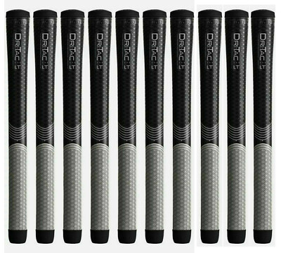 SET OF 10  - Winn Dri-Tac LT (Less Taper) Black Gray Oversize Golf Grip 7LTDT-BK